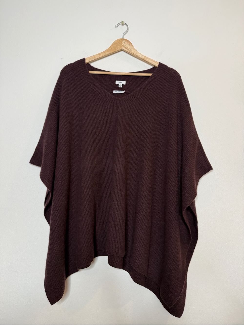 Vince 100% Cashmere Deep Plum Burgundy Shawl Cape Poncho v-neck Pullover XS/S